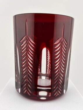 Vintage Ruby Red Cut To Clear Glass Tumbler Whiskey Highball